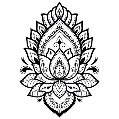 Kına çizimi ve dövme için Mehndi lotus çiçeği deseni. Etnik doğu tarzı dekorasyon, Hint tarzı..