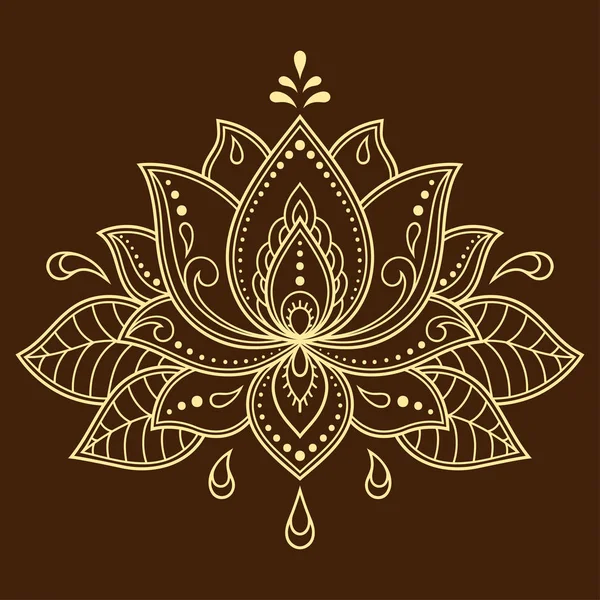 Modello Fiore Loto Mehndi Disegno Tatuaggio Henna Decorazione Stile Etnico — Vettoriale Stock