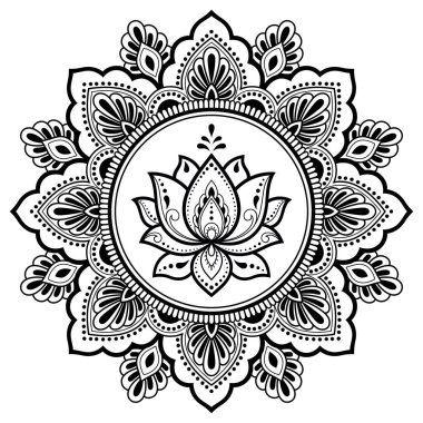 Mandala kına Mehndi, dövme, dekorasyon için çiçek şeklinde dairesel desende. Etnik oryantal tarzda Dekoratif süsleme.