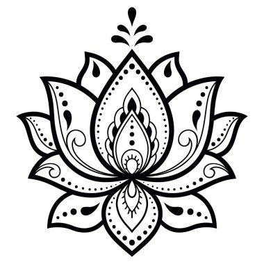 Kına çizimi ve dövme için Mehndi lotus çiçeği deseni. Etnik doğu tarzı dekorasyon, Hint tarzı..