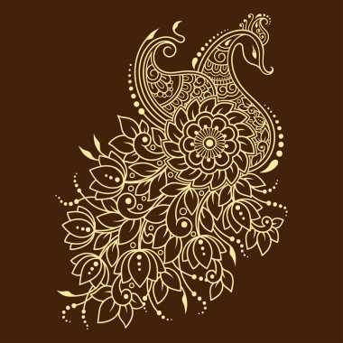 Tavuskuşu kına çizim ve dövme ile mehndi çiçek deseni. Etnik oryantal, Hint tarzında.