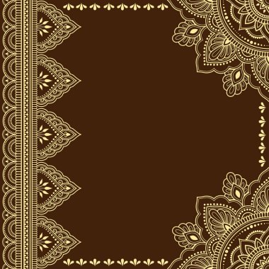 Kapakları için kitap, defter, tabut, dergi, kartpostal ve klasör dekorasyon için kına dövme dekoratif desenli stilize. Mandala ve sınır mehndi tarzı. Doğu geleneği çerçevesinde.