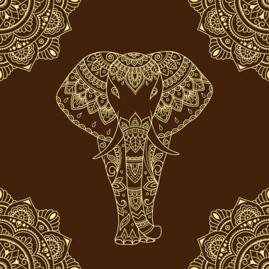 Sorunsuz Dekoratif süsleme etnik oryantal tarzı. Mandala ve kına Mehndi, dövme, dekorasyon için Afrika fili şeklinde dairesel desende.