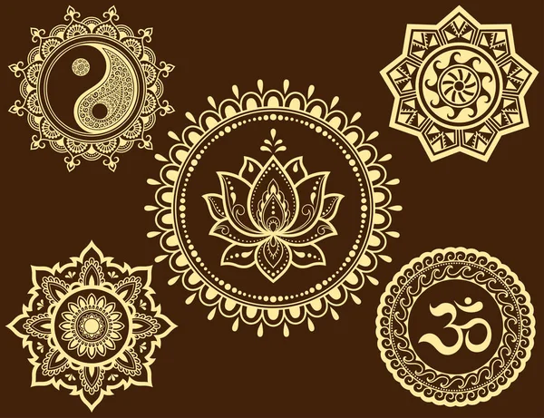 Mandala Şeklinde Dini Semboller Ile Dairesel Kalıplarının Ayarlayın Oriental Yin — Stok Vektör
