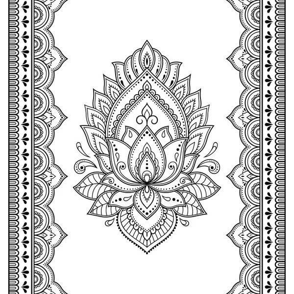 Set Mehndi Lotus Bloemenpatroon Naadloze Rand Voor Henna Tekening Tatoeage — Stockvector