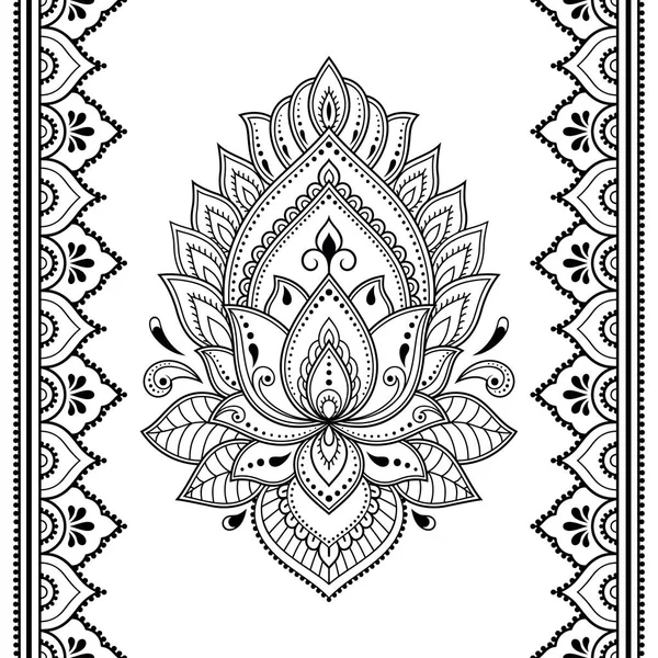 Набор Цветов Мехнди Лотос Бесшовная Граница Рисунка Татуировки Хенны Украшение — стоковый вектор