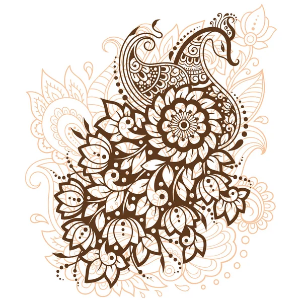 Mehndi Blumenmuster Mit Pfau Zum Zeichnen Und Tätowieren Von Henna — Stockvektor