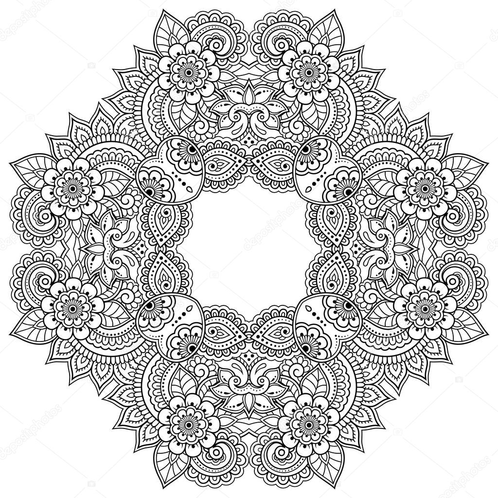 Circular pattern in form of mandala with flower for Henna, Mehndi, tattoo, decoration. Decorative ornament in ethnic oriental style.