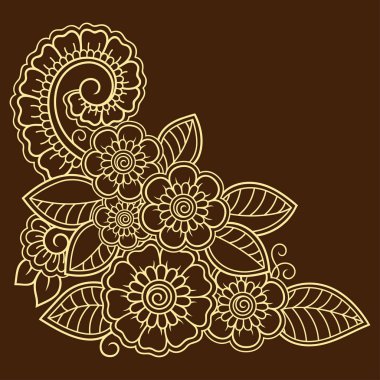 Mehndi kına çizim ve dövme için çiçek deseni. Etnik oryantal, Hint tarzında.