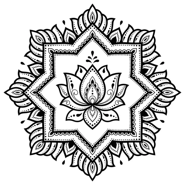 Patrón Circular Forma Mandala Con Flor Loto Para Henna Mehndi — Vector de stock