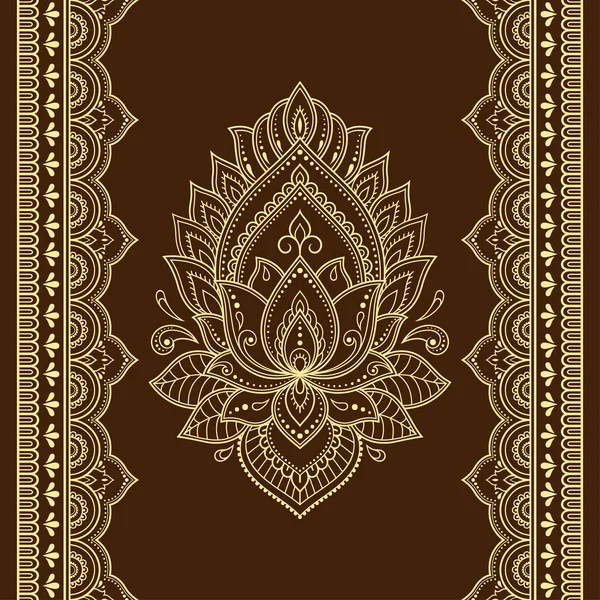 Set Lotus Mehndi Flower Pattern Seamless Border Henna Drawing Tattoo — Stock Vector