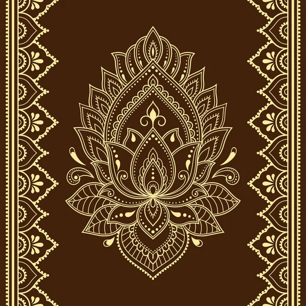 Conjunto Patrón Flores Loto Mehndi Borde Sin Costura Para Dibujo — Vector de stock