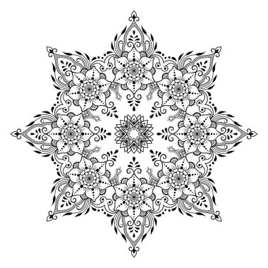 Mandala kına Mehndi, dövme, dekorasyon için çiçek şeklinde dairesel desende. Etnik oryantal tarzda Dekoratif süsleme.