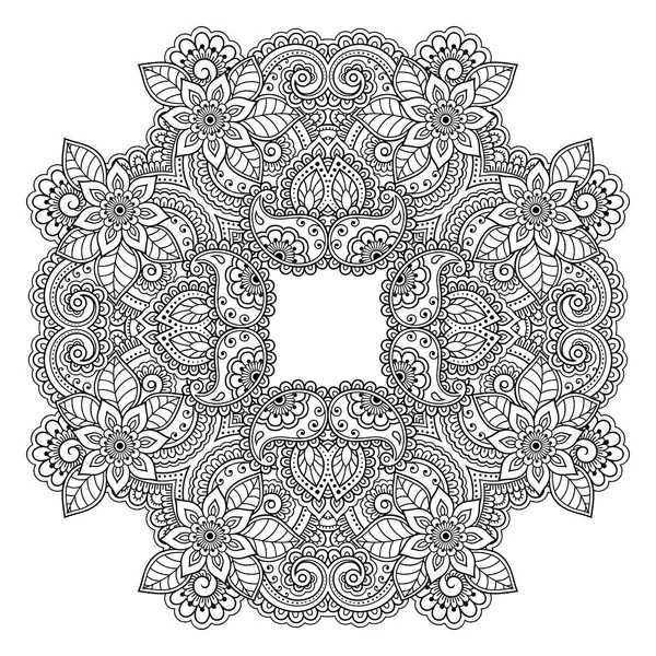 圆形图案的曼陀罗与花的 Henna 梅恩迪 东方民族风格的装饰装饰 — 图库矢量图片