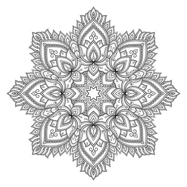 ヘンナ一時的な刺青 タトゥー 装飾のために花をマンダラの形で円形パターン エスニック オリエンタル スタイルで装飾的な飾り — ストックベクタ
