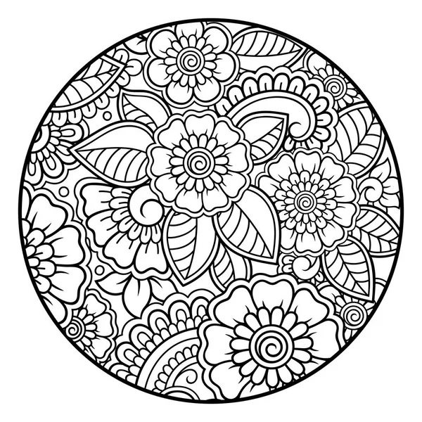 Esboço Padrão Flor Redonda Estilo Mehndi Para Colorir Página Livro — Vetor de Stock