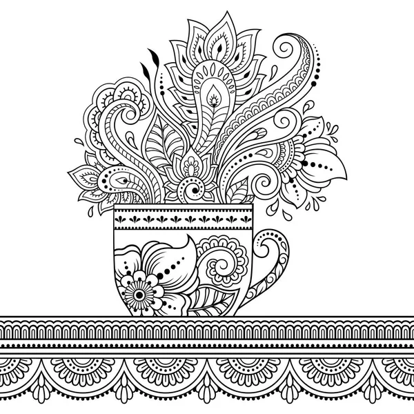 Stylizované Ozdobným Vzorem Henna Tetování Podobě Šálku Kávy Pro Zdobení — Stockový vektor