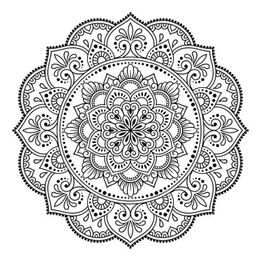 Mandala kına Mehndi, dövme, dekorasyon için çiçek şeklinde dairesel desende. Etnik oryantal tarzda Dekoratif süsleme.