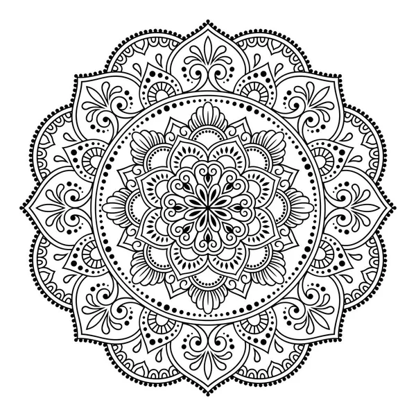 ヘンナ一時的な刺青 タトゥー 装飾のために花をマンダラの形で円形パターン エスニック オリエンタル スタイルで装飾的な飾り — ストックベクタ