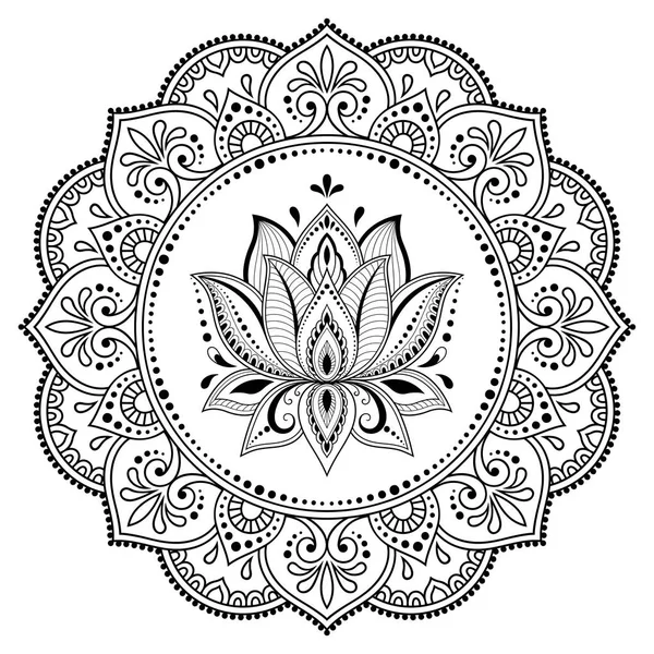 Modelul Circular Sub Formă Mandală Flori Lotus Pentru Henna Mehndi — Vector de stoc