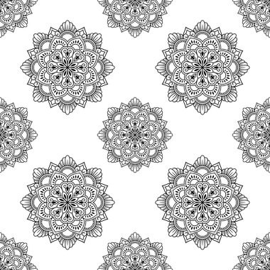 Sorunsuz Dekoratif süsleme etnik oryantal tarzı. Kına Mehndi, dövme, dekorasyon için mandala şeklinde dairesel desende.