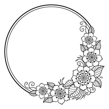 Kınalı dövmeler, defter, tabut, dergi, kartpostal ve klasör için dekoratif desenler. Mehndi tarzında çiçek. Doğu geleneğinde çerçeve.