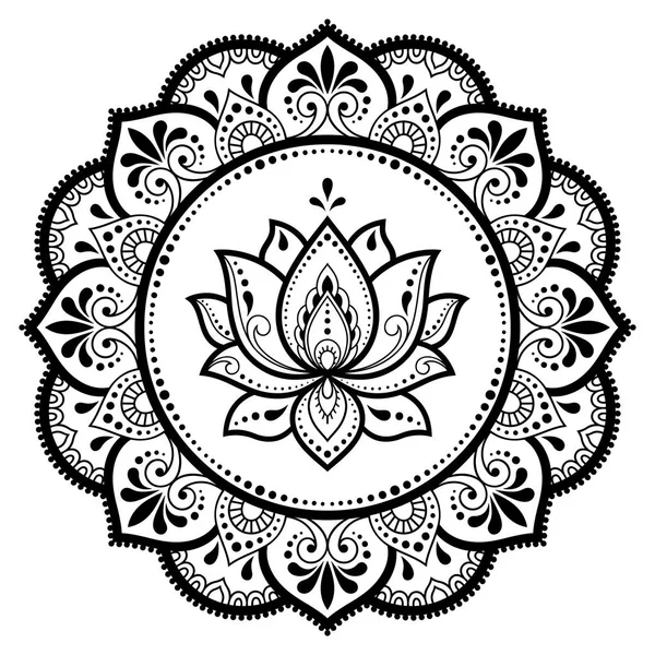 Padrão Circular Forma Mandala Com Flor Lótus Para Henna Mehndi — Vetor de Stock