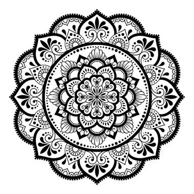 Mandala kına Mehndi, dövme, dekorasyon için çiçek şeklinde dairesel desende. Etnik oryantal tarzda Dekoratif süsleme.