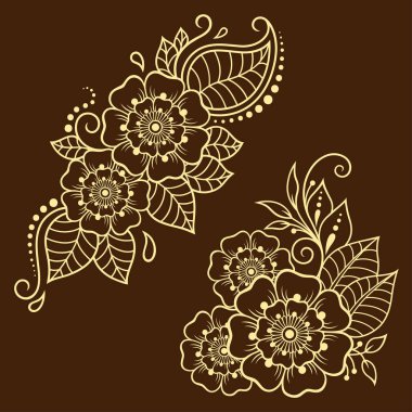 Mehndi çiçek deseni kına çizim ve dövme için kümesi. Etnik oryantal, Hint tarzında.