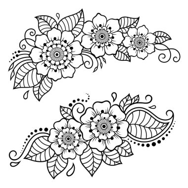 Mehndi çiçek deseni kına çizim ve dövme için kümesi. Etnik oryantal, Hint tarzında.