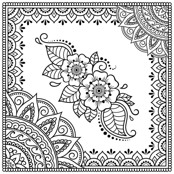ヘナタトゥー カバー本 ノート はがきフォルダーを飾る装飾的なパターンと様式化されました マンダラ 花と一時的な刺青スタイルの境界線 東の伝統のフレーム — ストックベクタ