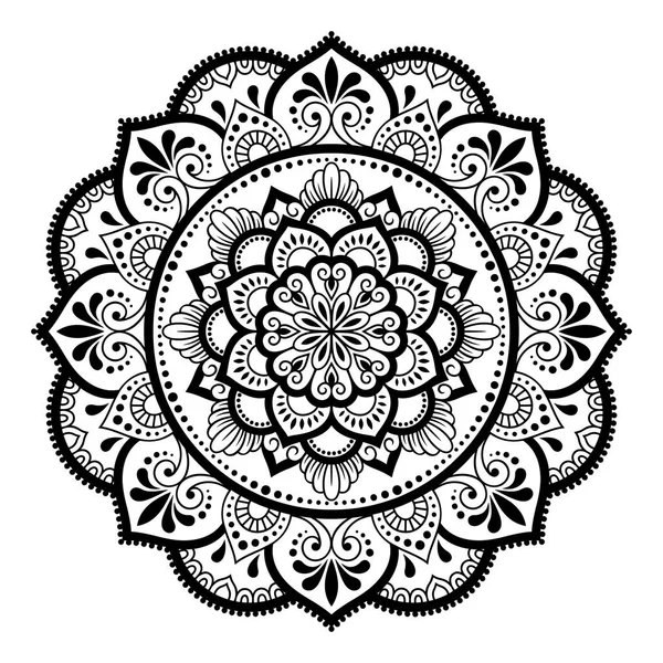 圆形图案的曼陀罗与花的 Henna 梅恩迪 东方民族风格的装饰装饰 — 图库矢量图片