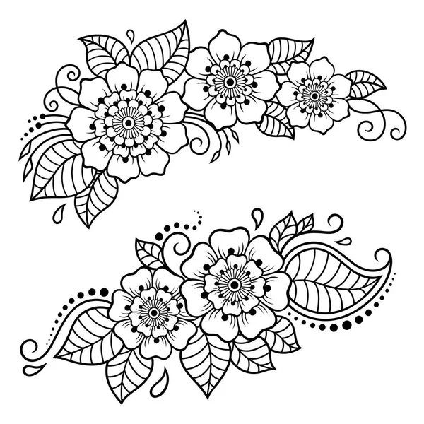 Conjunto Patrón Flores Mehndi Para Dibujo Tatuaje Henna Decoración Estilo — Archivo Imágenes Vectoriales