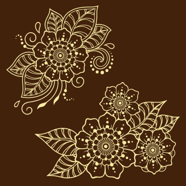Mehndi çiçek deseni kına çizim ve dövme için kümesi. Etnik oryantal, Hint tarzında.