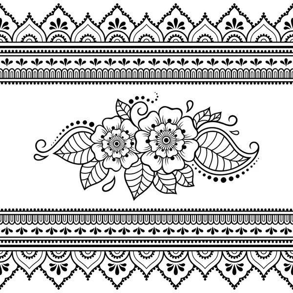 Ensemble Motif Fleurs Mehndi Bordure Transparente Pour Dessin Tatouage Henné — Image vectorielle