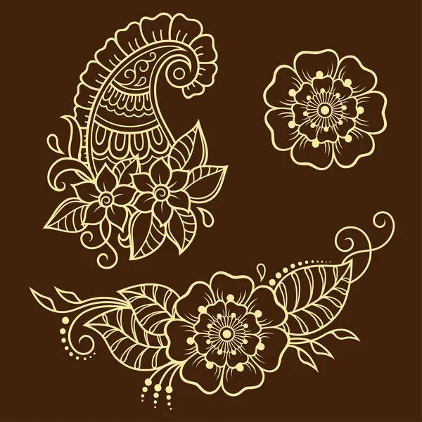 Reeks Van Het Bloemenpatroon Mehndi Henna Tekening Tatoeage Decoratie Etnische — Stockvector