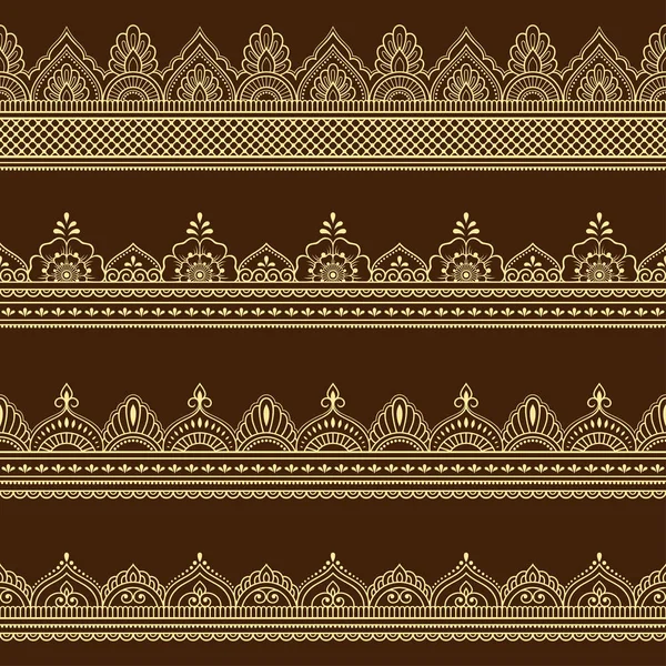 Ensemble Ornement Bordure Sans Couture Pour Conception Dessin Henné Mehndi — Image vectorielle