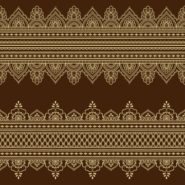 Tasarım, Henna çizim, Mehndi ve dövme için dikişsiz kenarlık süsleme ayarlayın. Etnik oryantal, Hint tarzında dekoratif desen.
