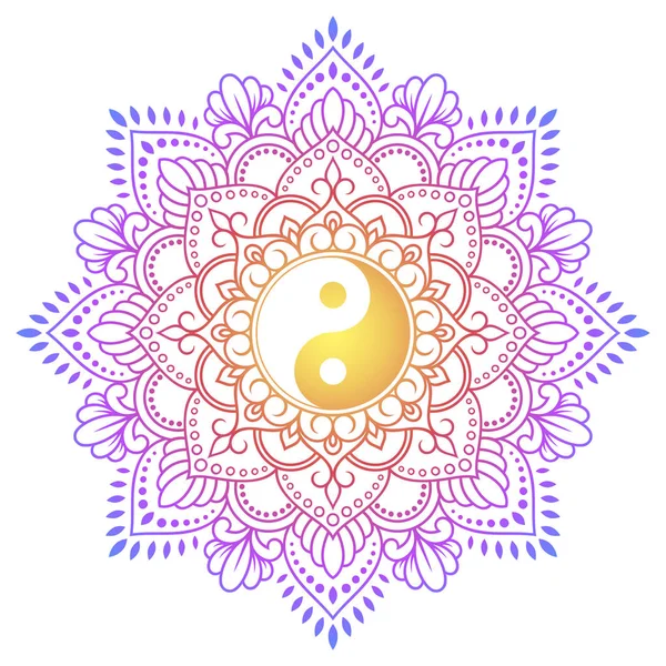 Barva Kruhový Vzor Podobě Mandaly Starobylým Ručně Kreslený Symbol Yin — Stockový vektor
