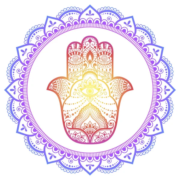 Color Patrón Circular Forma Mandala Con Antiguo Símbolo Dibujado Mano — Vector de stock