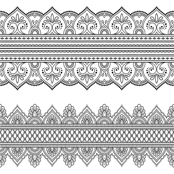 Conjunto Adorno Borde Sin Costuras Para Diseño Dibujo Henna Mehndi — Vector de stock