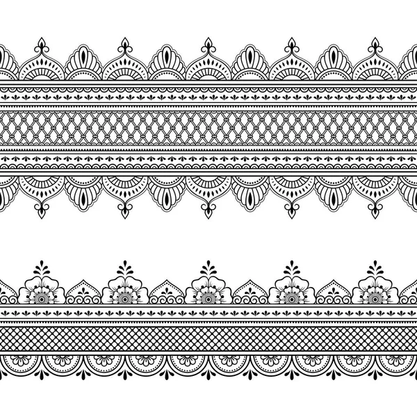 Conjunto Ornamento Borda Sem Costura Para Design Desenho Henna Mehndi —  Vetores de Stock