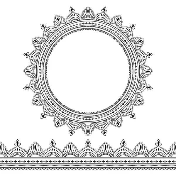 Set Seamless Borders Circular Ornament Form Frame Design Application Henna — Stock Vector