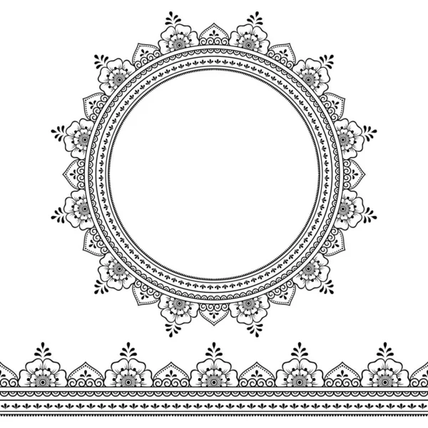 Set Seamless Borders Circular Ornament Form Frame Design Application Henna — Stock Vector