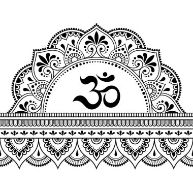 Tasarım için mandala ile dikişsiz sınırları, kına, Mehndi ve dövme uygulaması. Antik Hindu mantra Om ile etnik oryantal tarzda Dekoratif desen.