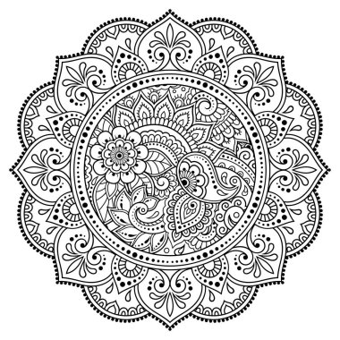 Mandala kına Mehndi, dövme, dekorasyon için çiçek şeklinde dairesel desende. Etnik oryantal tarzda Dekoratif süsleme.