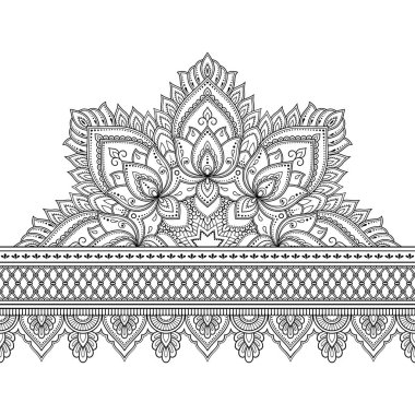 Tasarım için mandala ve çiçek ile dikişsiz sınırları, kına, Mehndi ve dövme uygulaması. Etnik oryantal tarzda dekoratif desen. Doodle süsü. Anahat el çizimvektör illüstrasyon.