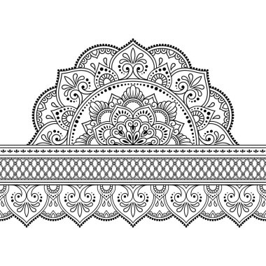 Tasarım için mandala ve çiçek ile dikişsiz sınırları, kına, Mehndi ve dövme uygulaması. Etnik oryantal tarzda dekoratif desen. Doodle süsü. Anahat el çizimvektör illüstrasyon.