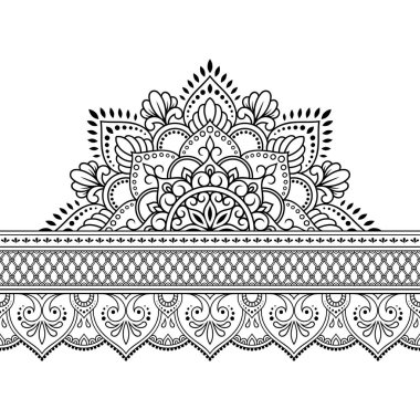 Tasarım için mandala ve çiçek ile dikişsiz sınırları, kına, Mehndi ve dövme uygulaması. Etnik oryantal tarzda dekoratif desen. Doodle süsü. Anahat el çizimvektör illüstrasyon.