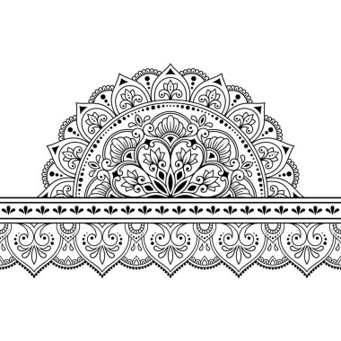 Tasarım için mandala ve çiçek ile dikişsiz sınırları, kına, Mehndi ve dövme uygulaması. Etnik oryantal tarzda dekoratif desen. Doodle süsü. Anahat el çizimvektör illüstrasyon.